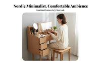Folding-Top Makeup Desk Space-Saving Space-Efficient Vanity with Stool Multi-Functional Rounded Corners for Students, Teenagers