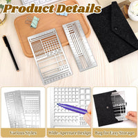 3-Pack Metal Planner Template Bookmarks for Bullet Journaling with Storage Bag