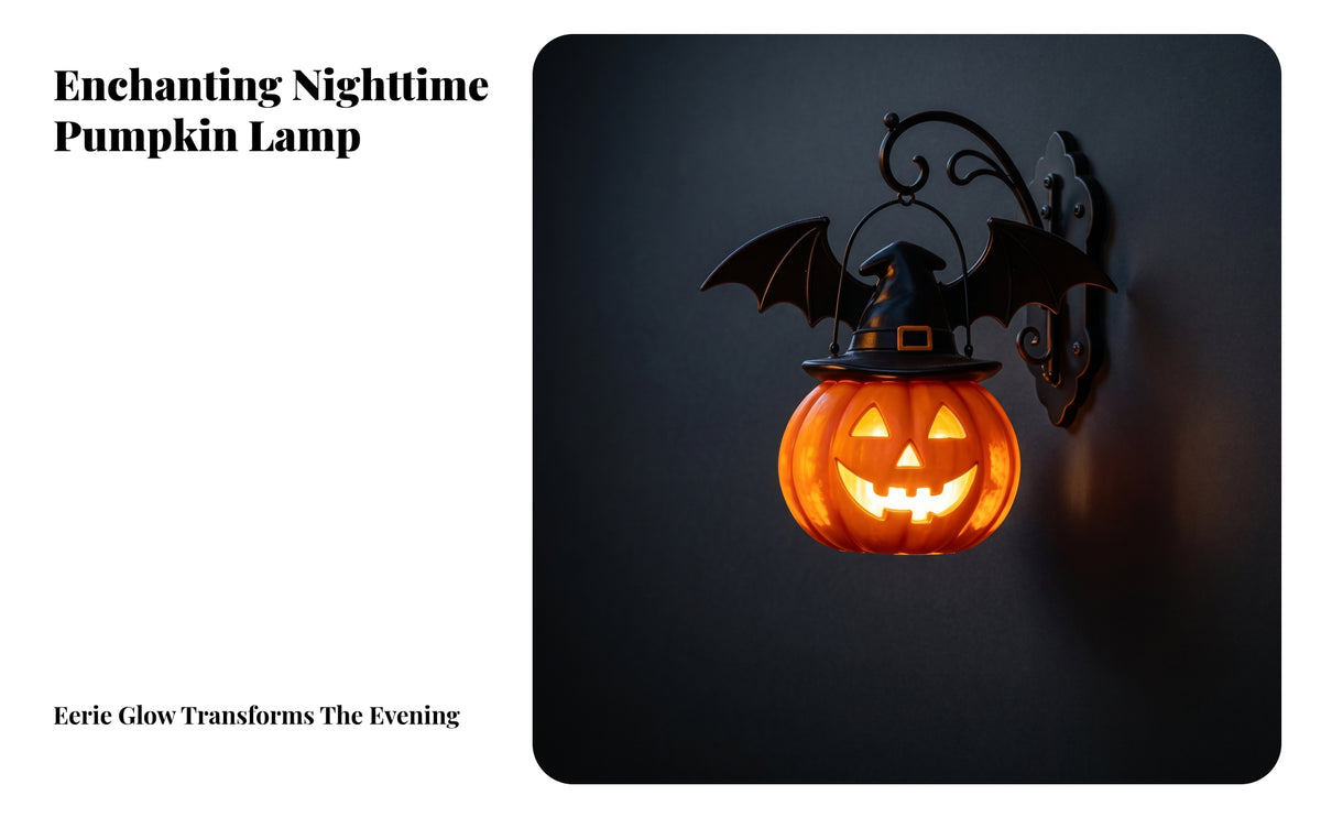 Spooky Pumpkin Light with Witch Hat | Warm Internal Glow, Jack-O'-Lantern with wing wing-like projections, for Porch