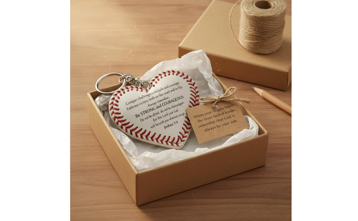 Heart   Keychain Belief and Courage  Pendant Keychain Great Gift Softball Bag Charm for Athletes, Christians