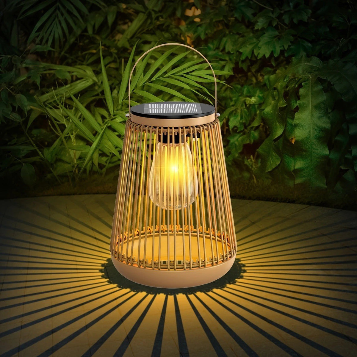 Solar-Powered Rattan Lantern for Garden, Waterproof, Hanging or Tabletop, Vintage Style