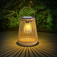 Solar-Powered Rattan Lantern for Garden, Waterproof, Hanging or Tabletop, Vintage Style