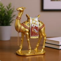 Gold Camel Figurine Painted Accents Ornate Camel Statue Middle Eastern-Inspired