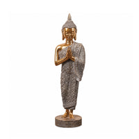 Buddha Statue with Pedestal Golden Standing Buddha Statue Peaceful Sculpture for Buddhists, Altar