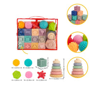 Stacking Toy Set Soft Rubber Balls Rainbow Rings Squeeze Toy Baby Blocks