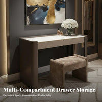 Vanity Set with Lighted Mirror and Stool Light Luxury Aesthetic Makeup Desk Minimalist Design Storage Drawers for Girls