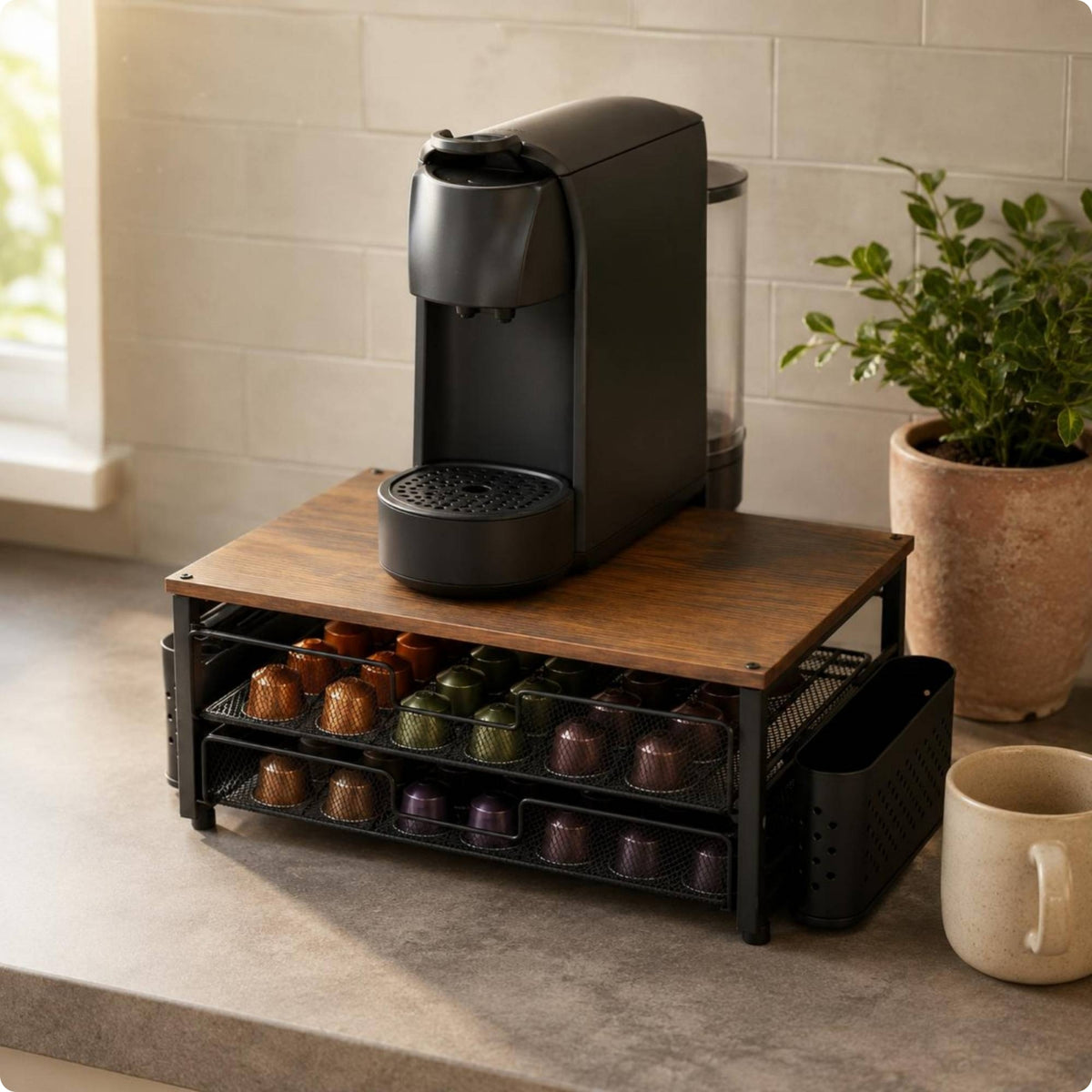 Countertop Coffee Organizer Pull-out Tray Countertop Storage Shelf Mesh
