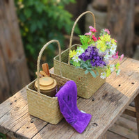 Storage Baskets for Hanging Basket Decor, Square Wicker Basket for Indoor Plant Pot, Seagrass Hanging Storage, Woven Basket with Handle Style