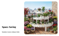 Indoor & Outdoor Use Multi-Tier Plant Shelf Space-Saving Multi-Level Quarter-Circle Rack Staggered Shelves Home Furnishing Curved Shape for Gardeners, Apartment Dwellers, Homeowners, Balcony, Garden, Living Room, Bedroom