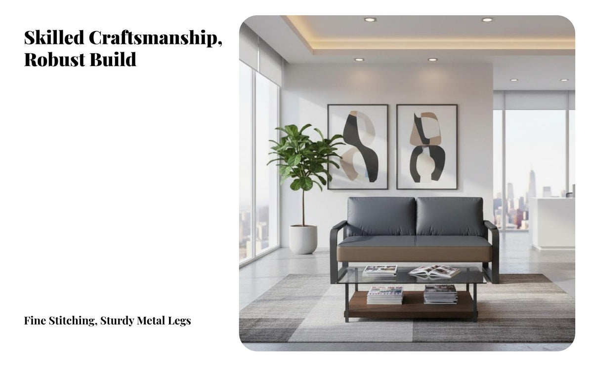 Minimalist Design Sofa and Armchair Suite with Tables Modern Aesthetic Modular Guest Sofa Compact Reception Seating Long-Lasting Frame for Clients, Interior Designers, Business Owners, Waiting Room, Lobby, Hotel