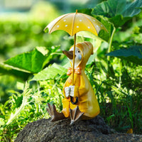 Duck Holding Umbrella Figurine Hand-Painted Look Cartoon Duck Statue Garden Ornament Animal Sculpture for Outdoor, Yard