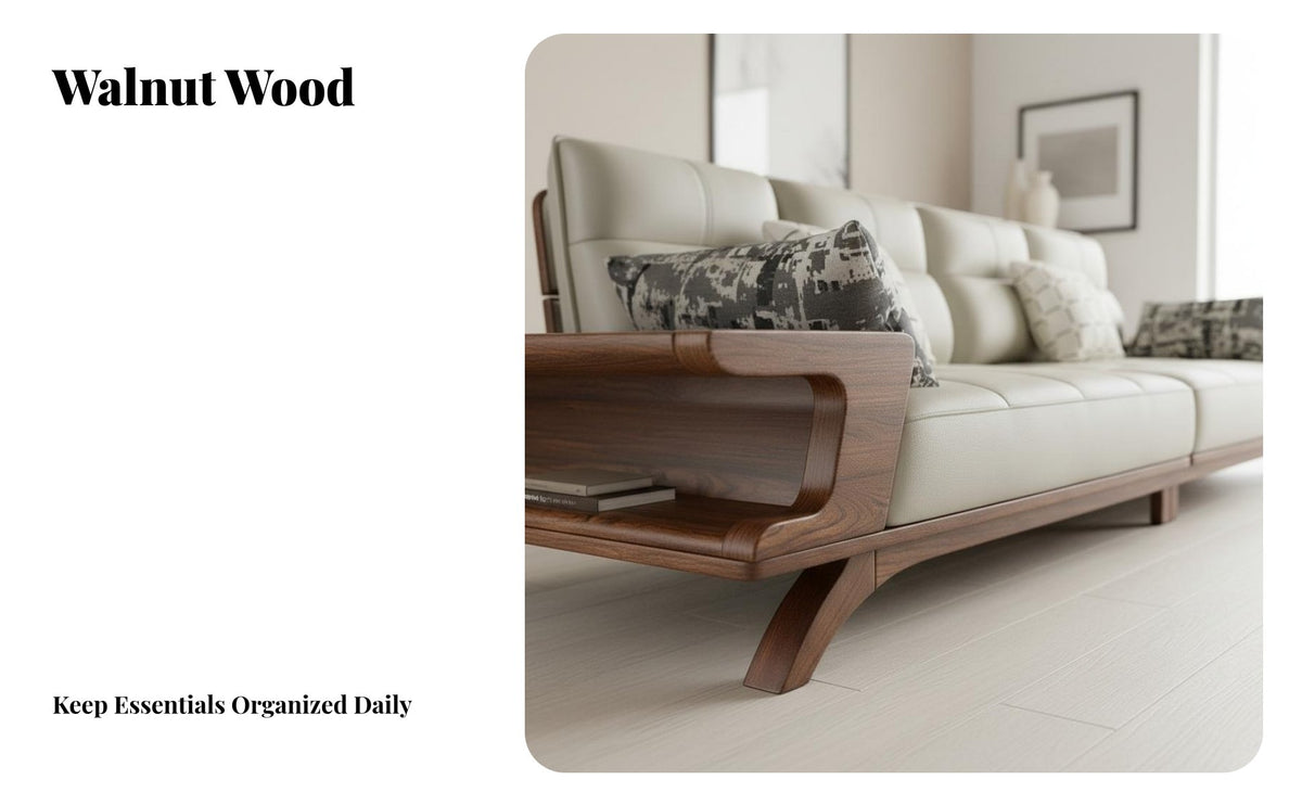 Black Walnut Frame Sofa Deep Seat Solid Wood Sofa with Storage Ergonomic Living Room Design Room Furniture for Families, Homeowners, Home, Lounge Area