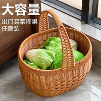 仿藤新款编织提篮水果篮鸡蛋手提菜篮子手工野餐收纳采摘购物篮
