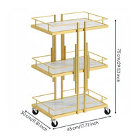 Gold Beauty Salon Trolley Elegant Design 3-Tier Salon Trolley Anti-Fall Guardrails 3-Tier Rolling Cart for Nail Technicians, Hair Stylists