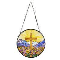 Stained Glass Window Hanging Decorative Window Hanging with Chain Countryside Aesthetic Decor for Wall, Patio