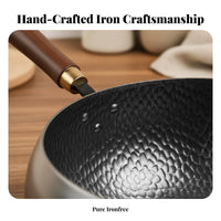 Hand Hammered Wok Non Coating Traditional Chinese Wok Uncoated Iron Pan Fast Heating Cookware Wooden Handle