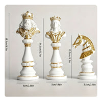 Chess Statue with Pedestal Gold Chess Figurine Decorative for Mantel, Bookshelf
