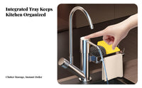 complete Design Soap Dispenser with Sponge Holder Press-Action Pump Multi-Compartment Sink Organizer Drainage Tray Countertop holder Space Saving for Homemakers, Homeowners, Parents, Kitchen, Home