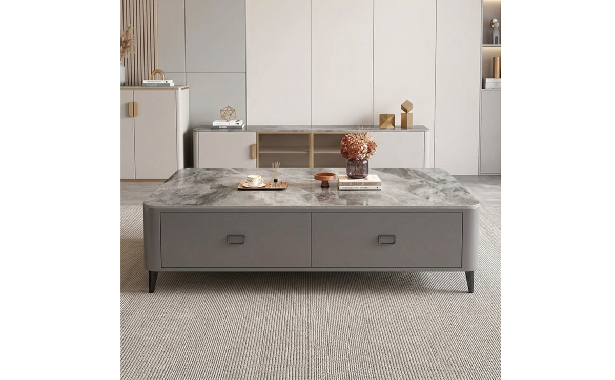 Modern Coffee Table with Drawers Minimalist Storage Coffee Table Glossy Furniture Contemporary for Living Room