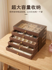 Large Capacity Walnut Jewelry Storage Box with Display Rack