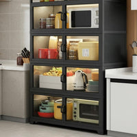 Kitchen Storage Cabinet with Doors Rust Resistant Metal Storage Cabinet on Wheels Heavy Duty Multi-Tier Kitchen Rack for Homeowners, Renters, Washroom