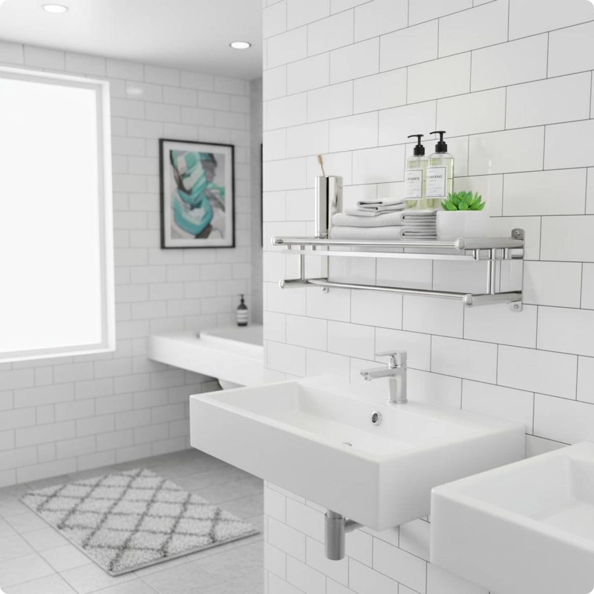 Stainless Steel Bathroom Shelf Easy to Clean Bathroom Organizer Rack