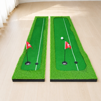 300cm Putt Mat with Artificial Turf, Non-Slip Golf Mat for Indoor Training, Portable, Realistic Grass Texture, Practice Holes, Flags