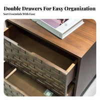 Bedside Storage Unit Handleless Doors Wavy Front Cabinet Rattan features