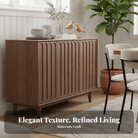 Fluted Door Cupboard Nordic design Sideboard Walnut Color Finish Multi-Functional for Apartment Dwellers, Adults, Kitchen
