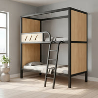 Bunk Bed with Storage Space-Saving Bunk Bed with Ladder Metal-Frame Furniture for Teens, Students, Bedroom, Dorm Room, Small Apartment