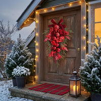 Teardrop Wreath Large Bow Christmas Wreath Layered Floral Christmas Swag for Wall