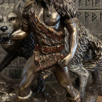 Viking-Era God Tyr Statue Antique Look Viking-Era God Statue Tyr and Mythic Wolf Figurine Hand-Painted Intricacies Viking