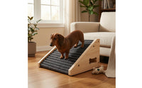 Ribbed Wooden Dog Ramp Staircase Bone-Shaped Handhold Pet Ramp Staircase Sloped Anti-Slip Pet Stairs Floor Protection for Raised Surfaces, Bedside