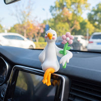 Cute Duck Figurine with Flower Adorable Dashboard Duck Mini Car Decor Miniature for Drivers