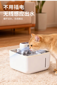 Wireless Induction Pet Water Fountain 3.5L 304 Stainless Steel Automatic Circulating Filter for Cats and Dogs