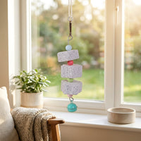 Macaron Volcanic Stone Skewer Bird Grinding Stone, Bird Gnawing Toy with Cuttlebone for Parrots, Hanging Grinding Stone Parrot Cage Accessories