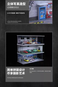 1:64场景模型主题停车场灯光版车库微缩拼装小汽车收纳展示盒防尘