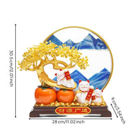 Auspicious Cat Ornament with Metal Frame Festive Cat Figurine Indoor