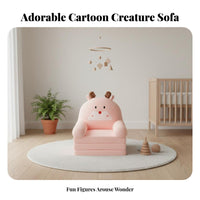 Cartoon Creature Shapes Convertible Flipexpandable Sofa Foldable Convertible Flipexpandable Lounger Soft and Comfy children's Furniture High-Density Foam Filling for Toddlers, Parents, Reading Corner, Playroom, Nursery, Daycare