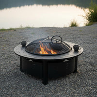 Round Fire Bowl Table Rust-Resistant Finish Log-Fueled Fire Bowl Table Easy Assembly for Backyard, Garden