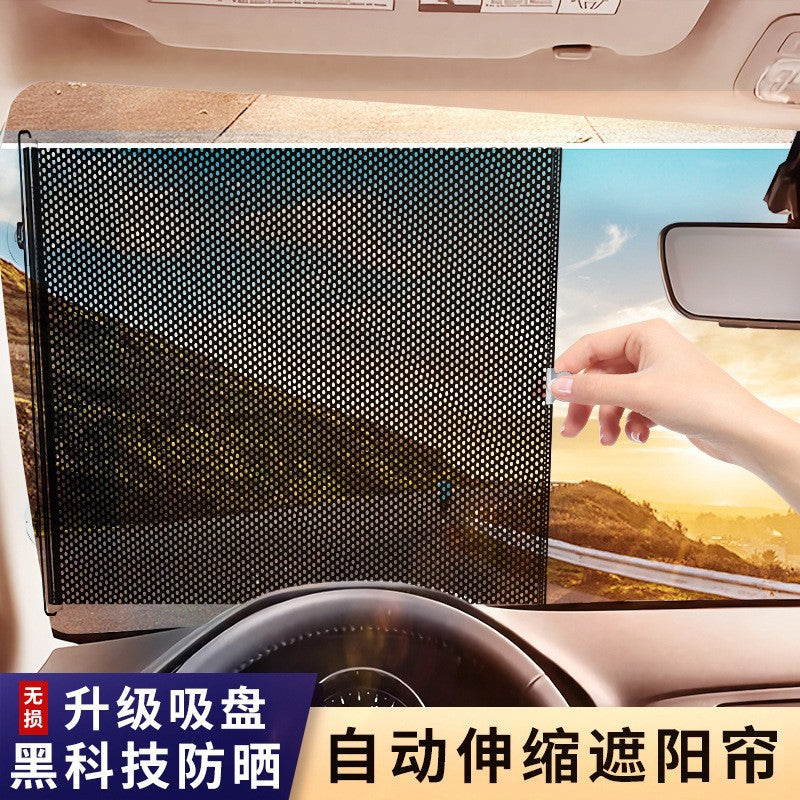 Car Sun Shade Mesh Sunscreen Heat Insulation Sun Visor Automatic Retractable Sun Shade Front Windshield Curtain Sun Guard