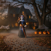 Outdoor Grim Reaper with Harvesting Blade Hooded Grim Reaper Decoration Tall Halloween Yard Display Freestanding for Homeowners, Party Hosts, Haunted House, Entrance