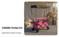 Foldable Utility Cart with Table Sets Up in Seconds Street Vending Cart Market Stall Trolley Multi-Terrain Wheels for Camping