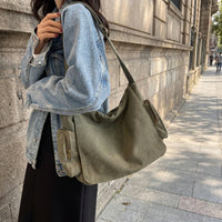 Travel Bag and Shoulder Bag for Women, Large Size Washed Canvas Material Work Bag with Flap Cover, Daily Use Crossbody, Vintage Hobo Style Piece