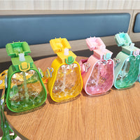 Creative Cute Pineapple Straw Plastic Water Bottle with Strap for Kids, Outdoor Sports, 255g