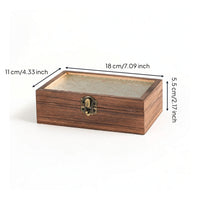 Hinged Display Case with Glass Lid Embossed Wooden Box with Glass Lid Wood-Grain Jewelry Box Decorative for Women, Desktop, Dresser, Vanity