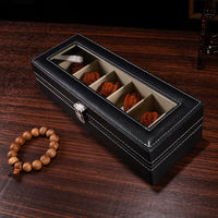 Black PU Leather Walnut Display Box with Transparent Lid, Dustproof, for Collectibles