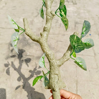 45cm Bark Textured Vivarium Decoration, Gecko Terrarium Accessories for Climbing, Realistic Branch with Green Red and Tangerine Foliage