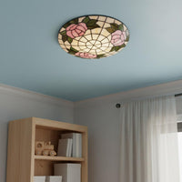 flower Stained Glass Lamp Floral Design flower Ceiling Lamp Retro Stained Glass Overhead Light for Kids, Bedroom, Balcony