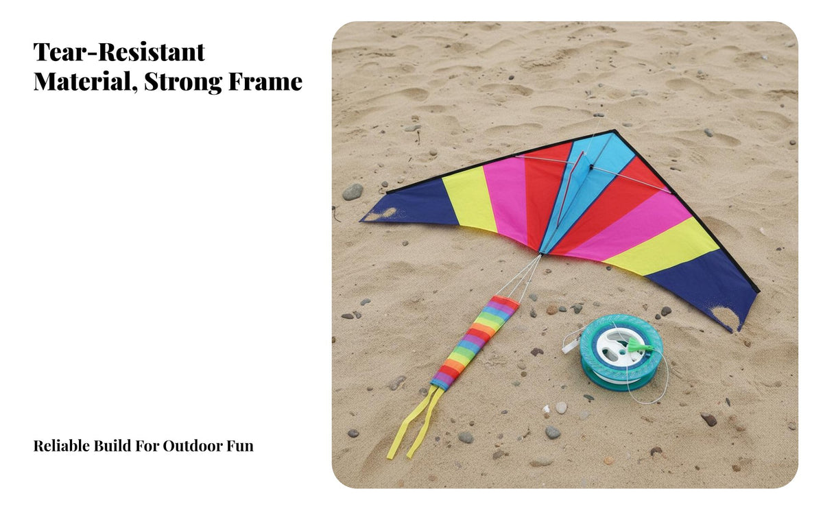 Ready to Fly Large Triangle Kite Tear-Resistant Material Rainbow Delta Kite Long-Lasting Outdoor Toy High Quality Materials for Adults, Beginners, Family, Park, Summer Vacation, Windy Days